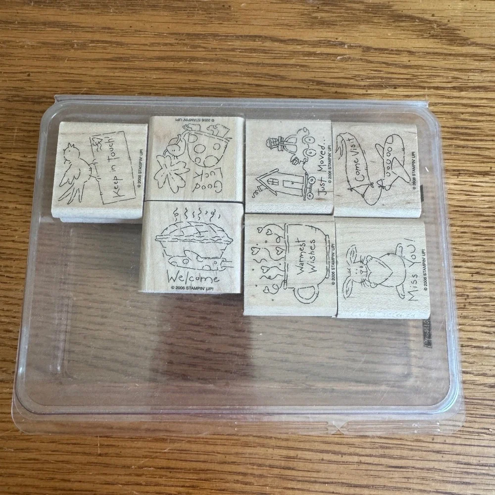 Stampin Up On the Move‎ Wood Mount Rubber Stamps Set of 7 Vintage 2006 Greeting